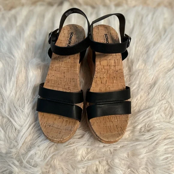 Sonoma Lola Black Wedge Sandals, Women’s 8.5 - Picture 2 of 10
